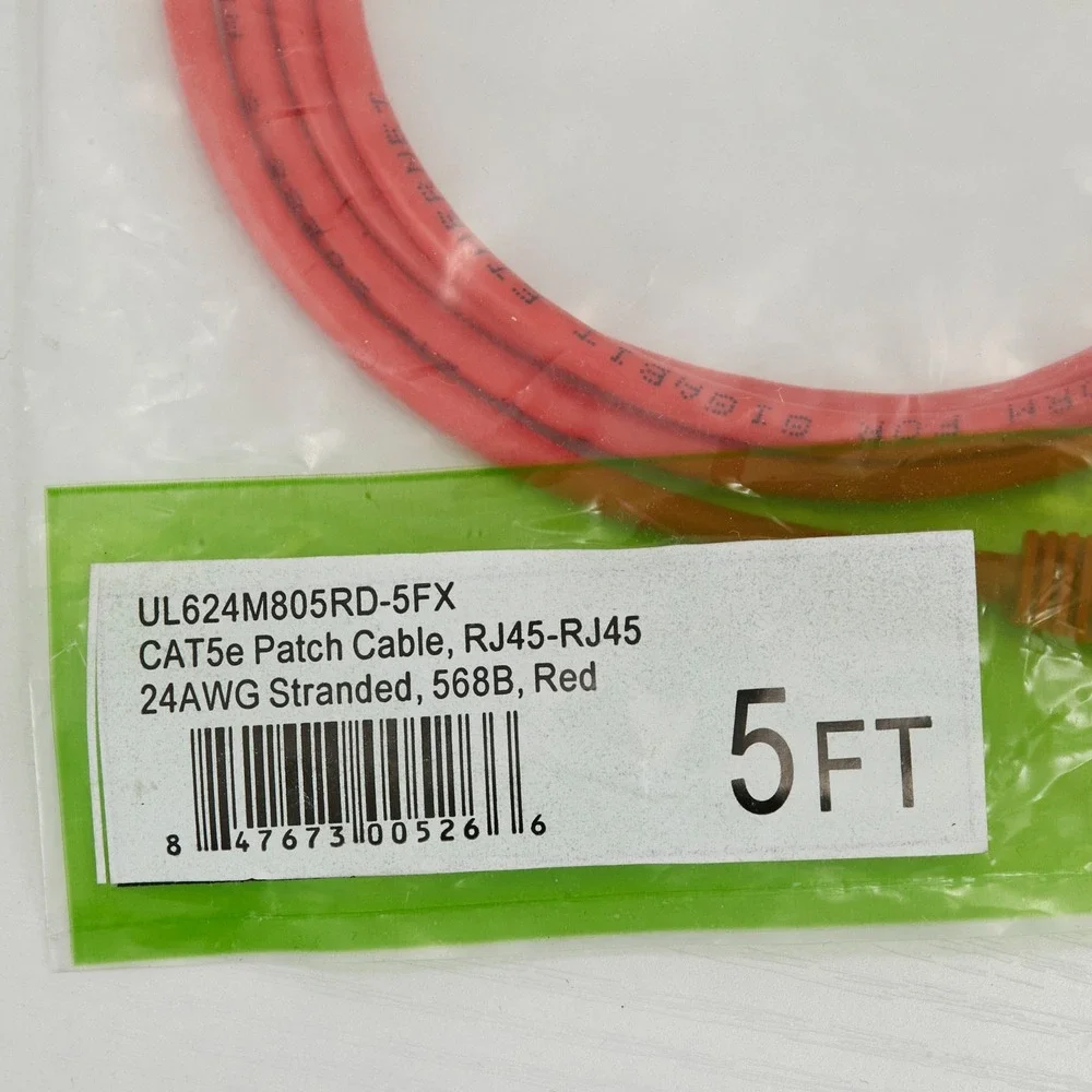2 Pack Crossover CAT5e Patch Cable‎ 5FT Red Stranded 24AWG RJ45 Molded Boot